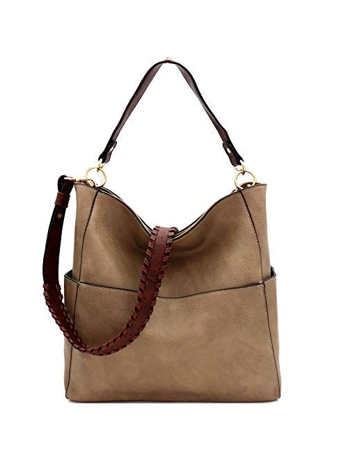 Extra Whipstitched Braid Strap 2 Way Multi Pocket Compartment Vegan Leather Boho Hobo Bag X-LARGE