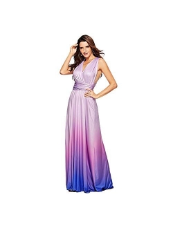 Women Evening Long Maxi Gradient Ombre Dress Convertible Transformer Wedding Party Cocktail Homecoming Gown