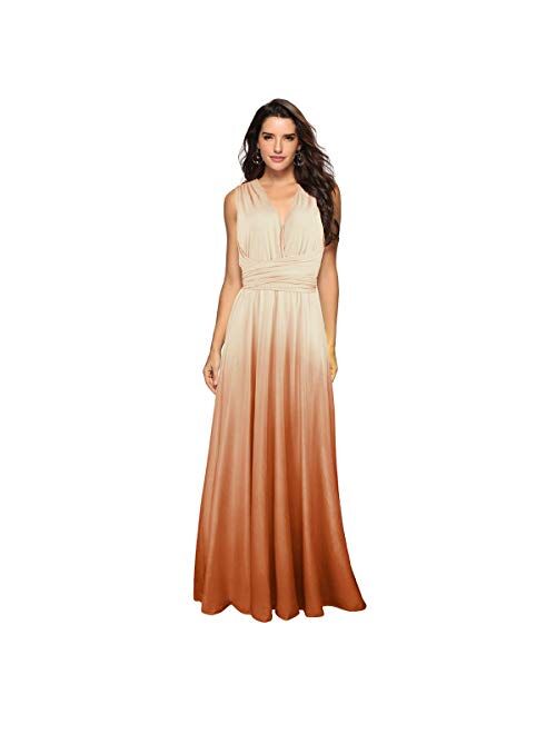 Women Evening Long Maxi Gradient Ombre Dress Convertible Transformer Wedding Party Cocktail Homecoming Gown