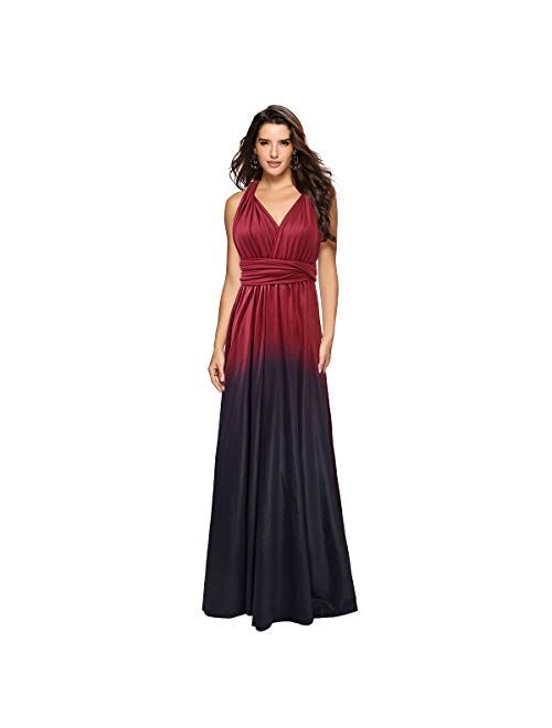 Women Evening Long Maxi Gradient Ombre Dress Convertible Transformer Wedding Party Cocktail Homecoming Gown