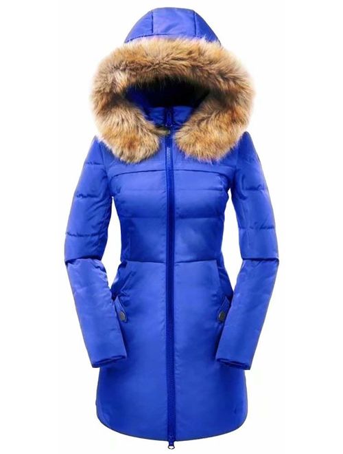 Beinia Valuker Women's Down Coat with Fur Hood with 90% Down Parka Puffer Jacket