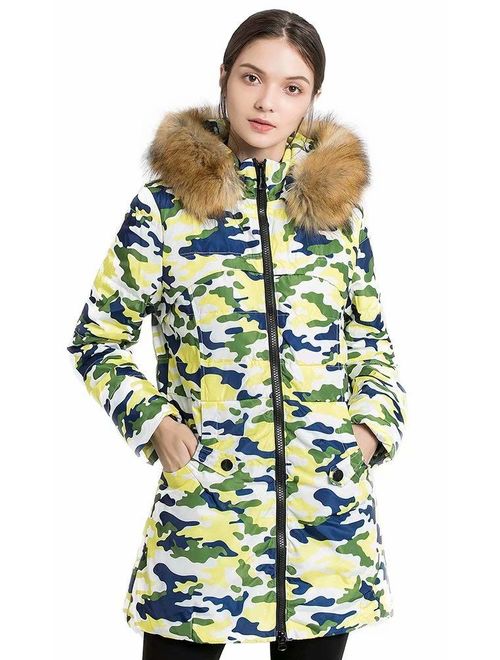 Beinia Valuker Women's Down Coat with Fur Hood with 90% Down Parka Puffer Jacket