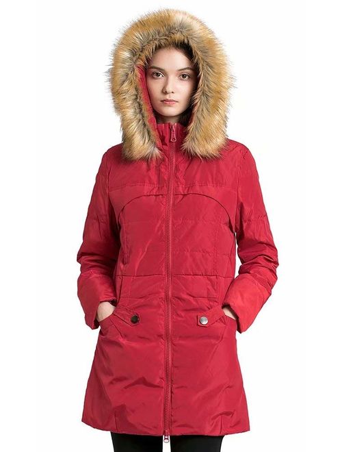 Beinia Valuker Women's Down Coat with Fur Hood with 90% Down Parka Puffer Jacket