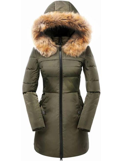 Beinia Valuker Women's Down Coat with Fur Hood with 90% Down Parka Puffer Jacket