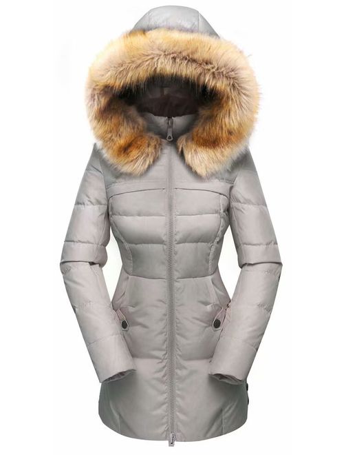 Beinia Valuker Women's Down Coat with Fur Hood with 90% Down Parka Puffer Jacket