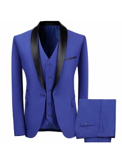 WEEN CHARM Men's Shawl Lapel 3-Pieces Suit Slim Fit One Button Dress Suit Blazer Jacket Pants Tux Vest