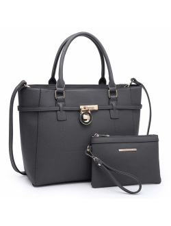 Women's Large Fashion Tote Bag Elegant Top Belted Padlock Handbag Satchel Purse Shoulder Work Bag Wallet Set