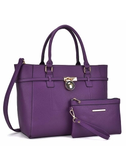 Women's Large Fashion Tote Bag Elegant Top Belted Padlock Handbag Satchel Purse Shoulder Work Bag Wallet Set