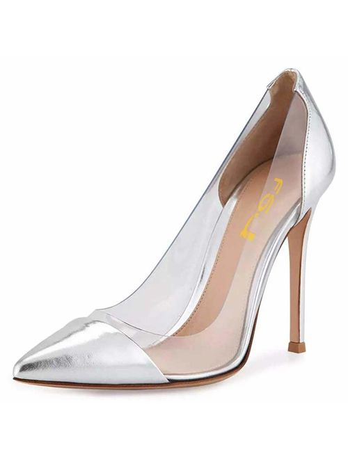 FSJ Women Elegant Stiletto Clear Pumps High Heels Slip On Sandals Party Wedding Dress Shoes Size 4-15 US