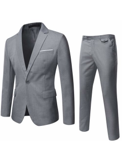 WEEN CHARM Men's Suits One Button Slim Fit 2-Piece Suit Blazer Jacket Pants Set