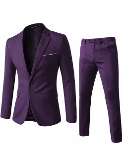 WEEN CHARM Men's Suits One Button Slim Fit 2-Piece Suit Blazer Jacket Pants Set