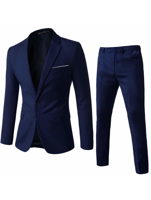 WEEN CHARM Men's Suits One Button Slim Fit 2-Piece Suit Blazer Jacket Pants Set