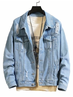 DSDZ Mens Classic Ripped Motorcycle Denim Jacket with Hole