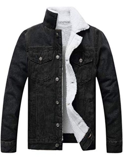 Omoone Men's Faux Fur Collar Sherpa Fleece Lined Distressed Denim Trucker Jacket