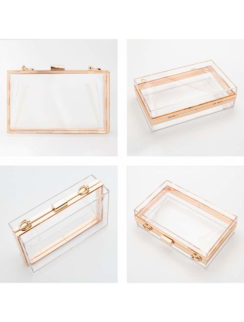 Women Acrylic Clear Clutch Transparent Crossbody Purse Evening Bag Sport Events Stadium Approved Chain Strap