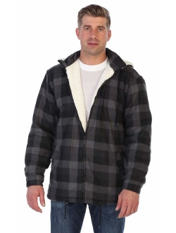 Mens Sherpa Lined Flannel Jacket with Removable Hood