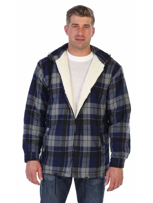 Gioberti Mens Sherpa Lined Flannel Jacket with Removable Hood