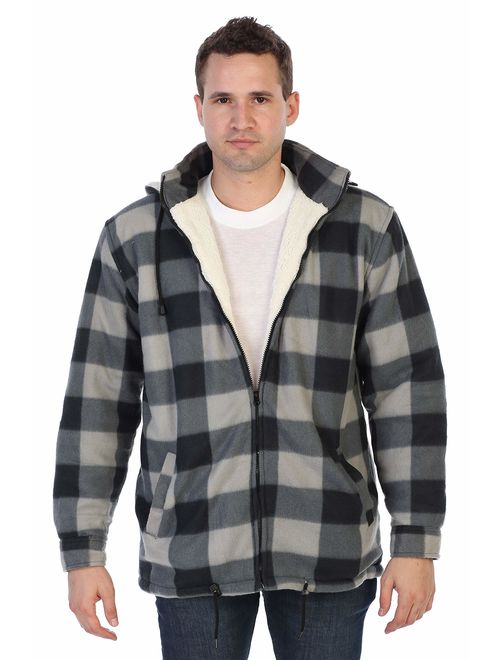 Gioberti Mens Sherpa Lined Flannel Jacket with Removable Hood