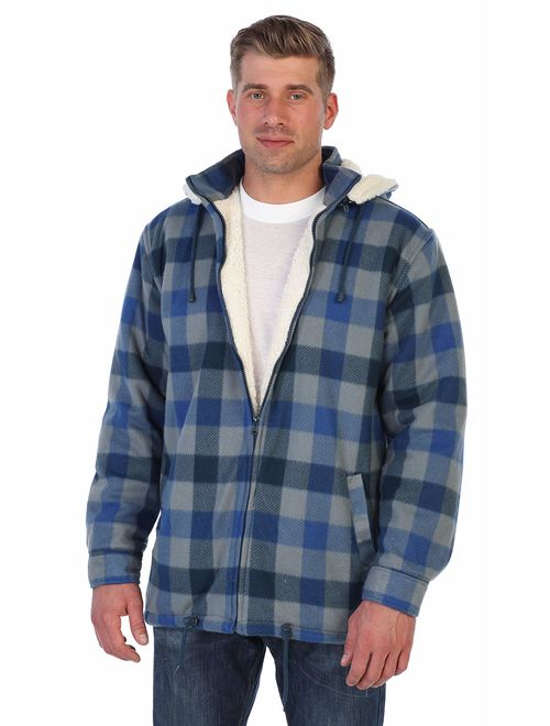 Gioberti Mens Sherpa Lined Flannel Jacket with Removable Hood
