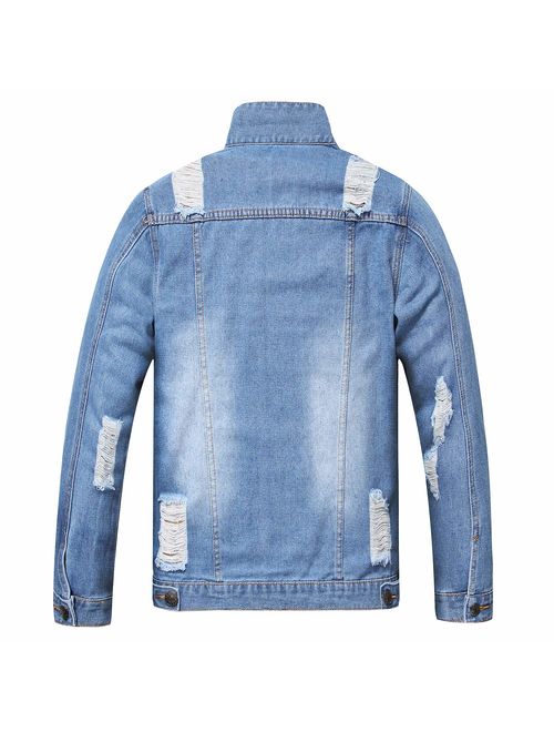 JYHER Men's Denim Jacket,Classic Ripped Slim Jean Coat Jacket with Holes