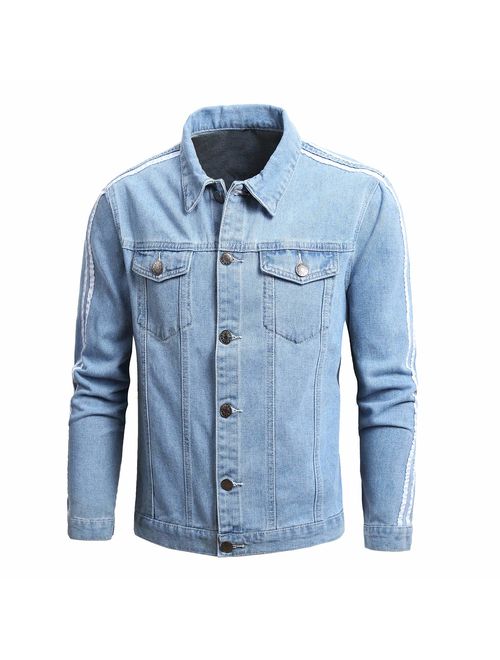 JYHER Men's Denim Jacket,Classic Ripped Slim Jean Coat Jacket with Holes