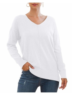 Jouica Women's Casual Lightweight V Neck Batwing Sleeve Knit Top Loose Pullover Sweater