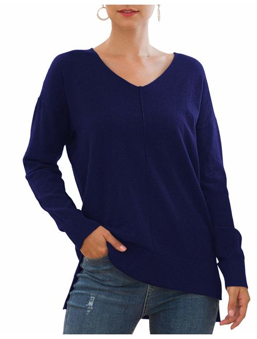 Jouica Women's Casual Lightweight V Neck Batwing Sleeve Knit Top Loose Pullover Sweater