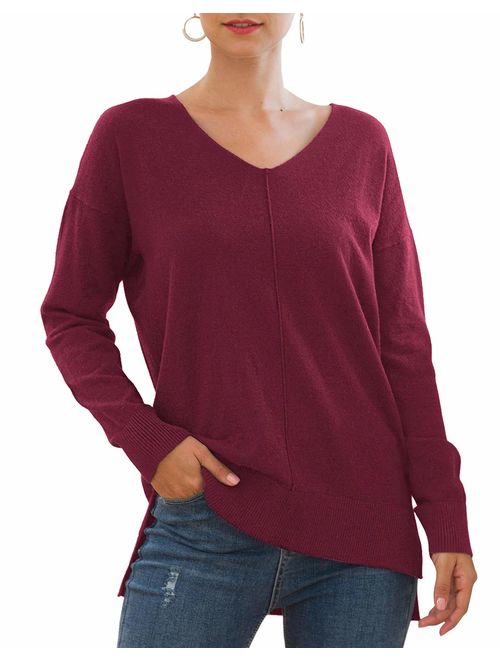 Jouica Women's Casual Lightweight V Neck Batwing Sleeve Knit Top Loose Pullover Sweater