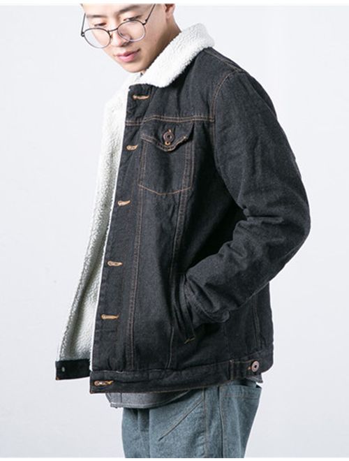 Lentta Men's Vintage Relax Fit Thick Fleece Sherpa Lined Denim Jean Jacket Coat