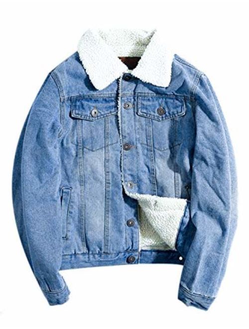 Lentta Men's Vintage Relax Fit Thick Fleece Sherpa Lined Denim Jean Jacket Coat