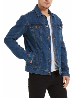 Plaid&Plain Men's Denim Trucker Jacket Men's Slim Fit Jean Jacket Stretch