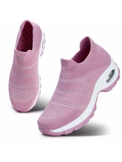 HKR Womens Walking Tennis Shoes Slip On Light Weight Mesh Platform Air Sneakers