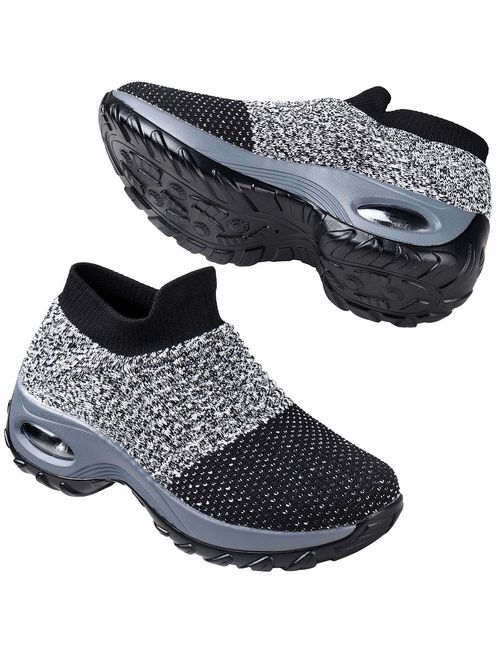 HKR Womens Walking Tennis Shoes Slip On Light Weight Mesh Platform Air Sneakers