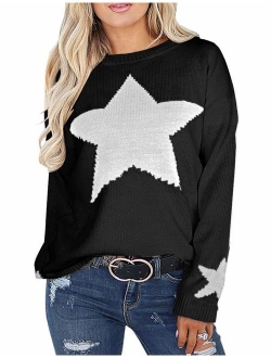 shermie Women's Pullover Sweaters Long Sleeve Crewneck Cute Heart Knitted Sweaters