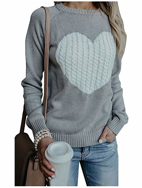 shermie Women's Pullover Sweaters Long Sleeve Crewneck Cute Heart Knitted Sweaters