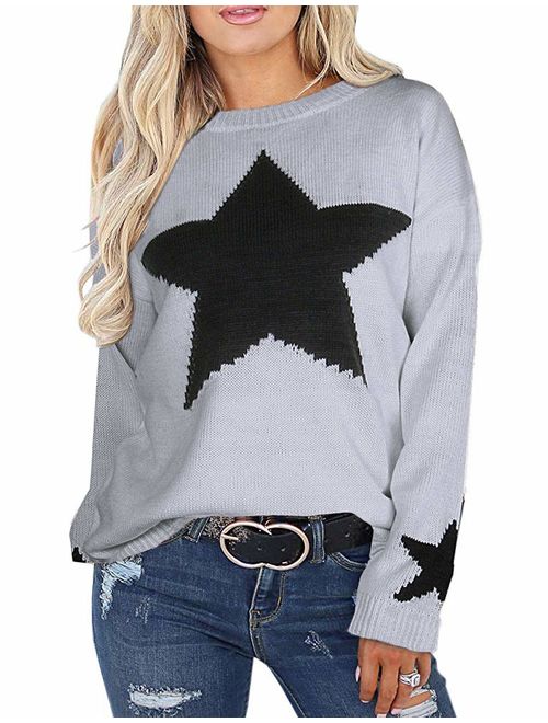 shermie Women's Pullover Sweaters Long Sleeve Crewneck Cute Heart Knitted Sweaters