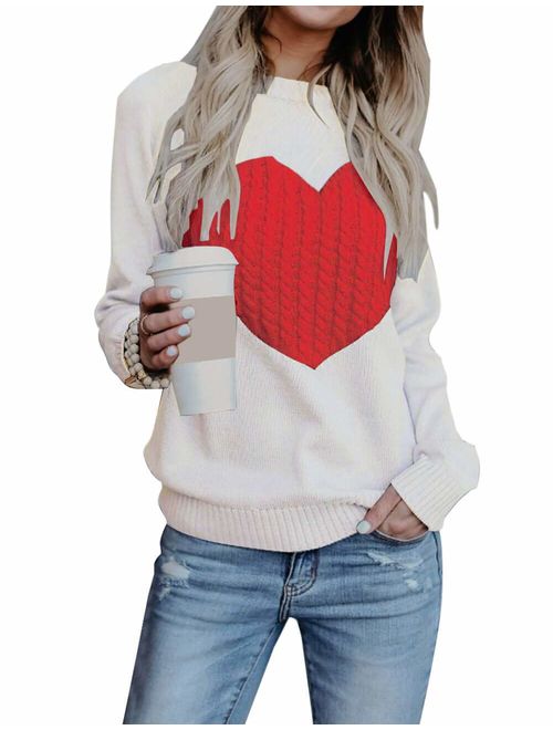 shermie Women's Pullover Sweaters Long Sleeve Crewneck Cute Heart Knitted Sweaters