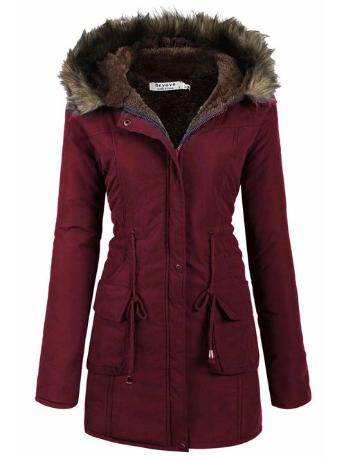 Beyove Womens Hooded Warm Winter Coats with Faux Fur Lined Outwear Jacket