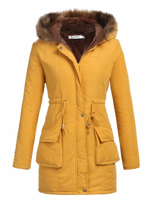 Beyove Womens Hooded Warm Winter Coats with Faux Fur Lined Outwear Jacket