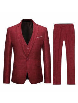 Mens 3 Piece Linen Suit Set Blazer Jacket Tux Vest Suit Pants