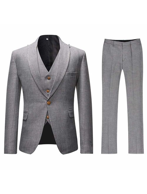 Mens 3 Piece Linen Suit Set Blazer Jacket Tux Vest Suit Pants