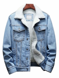 Omoone Men's Lapel Sherpa Fleece Lined Thicken Denim Jean Trucker Jacket Coats