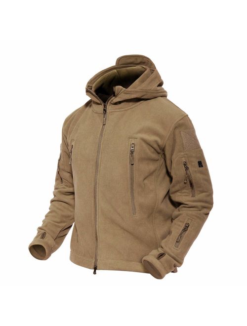 MAGCOMSEN Men's Hooded Fleece Jacket Multi-Pockets Warm Military Tactical Jacket