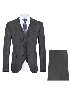 MAGE MALE Men's Pinstripe 3 Piece Suit Slim Fit Elegant Single Breasted Business Wedding Party Blazer Vest& Pants Set