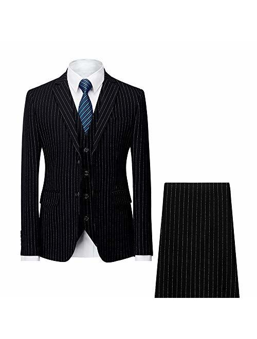 MAGE MALE Men's Pinstripe 3 Piece Suit Slim Fit Elegant Single Breasted Business Wedding Party Blazer Vest& Pants Set