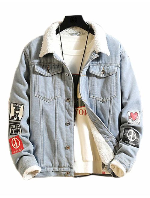 Lavnis Men's Denim Distressed Jacket Casual Button Down Trucker Jacket Jean Coat