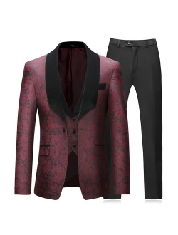 Boyland Mens 3 Piece Tuxedos Vintage Groomsmen Wedding Suit Complete Outfits(Jackets+Vest+Trousers)