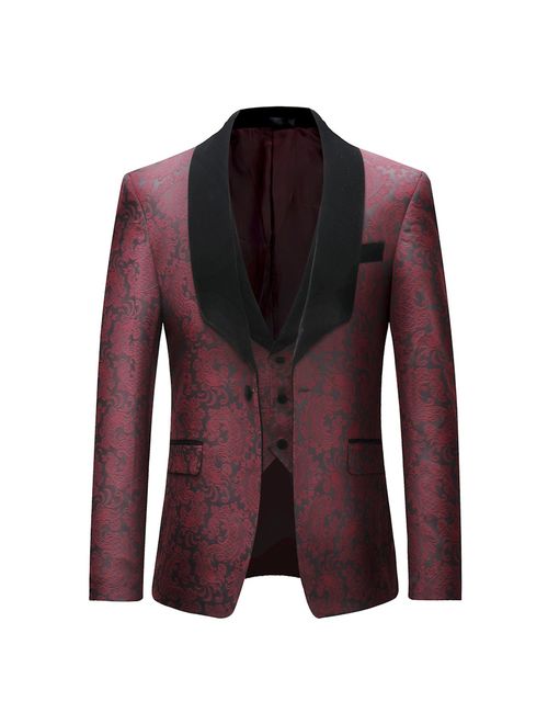 Boyland Mens 3 Piece Tuxedos Vintage Groomsmen Wedding Suit Complete Outfits(Jackets+Vest+Trousers)