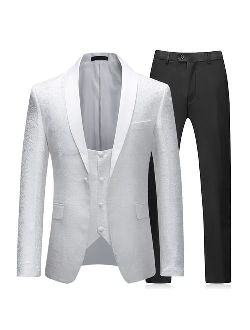 Boyland Mens 3 Piece Tuxedos Vintage Groomsmen Wedding Suit Complete Outfits(Jackets+Vest+Trousers)