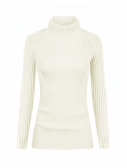 v28 Women Stretchable Turtleneck Knit Long Sleeve Slim Fit Sweater